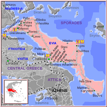 Map Island Evia - Evvia - Euboia - Evvoia - Greece